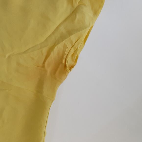 Vintage 80s 100% Silk V Neck Blouse Short Sleeve Yellow Womens L Minimalist - Picture 4 of 9